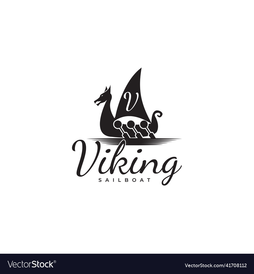 Vintage sailing viking ship with v logo design