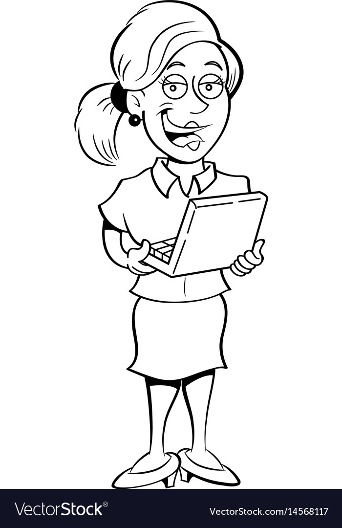 Cartoon woman holding a laptop computer