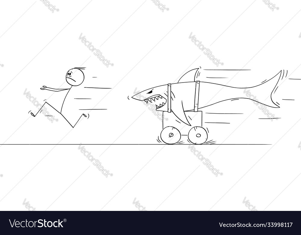 Man Running from Shark on Cart