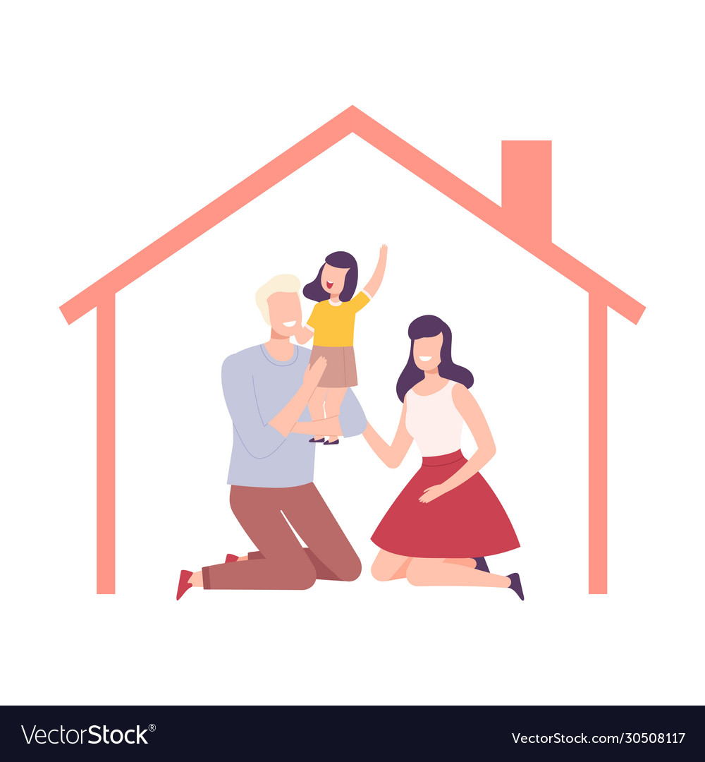 Mother father and their daughter at home house vector image Mother father and their daughter at home house