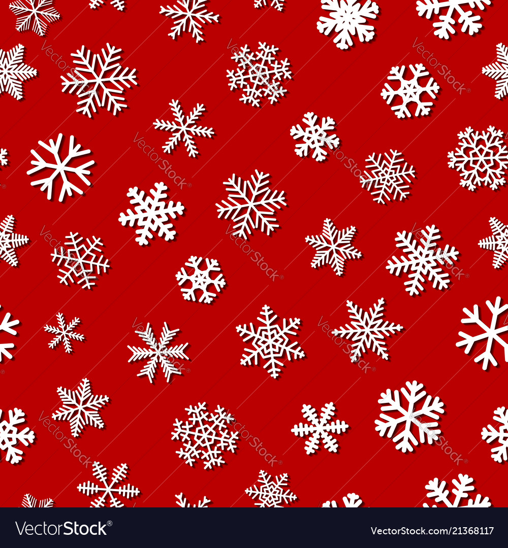 Seamless pattern of snowflakes with shadows