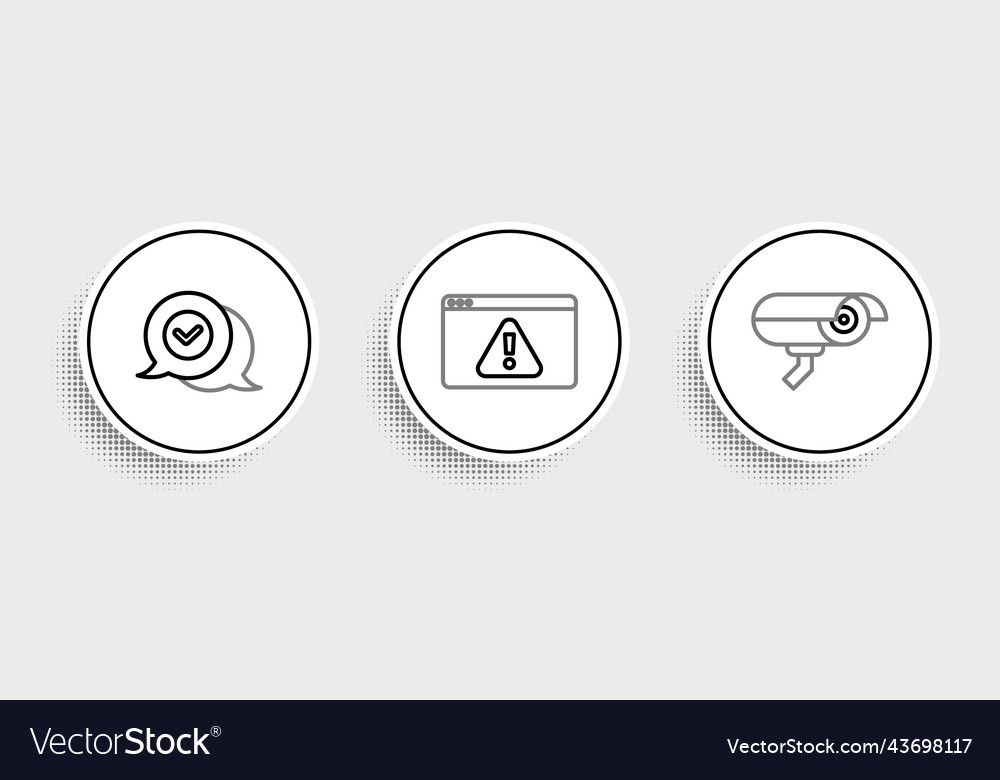 Set line security camera check mark in speech vector image Set line security camera check mark in speech