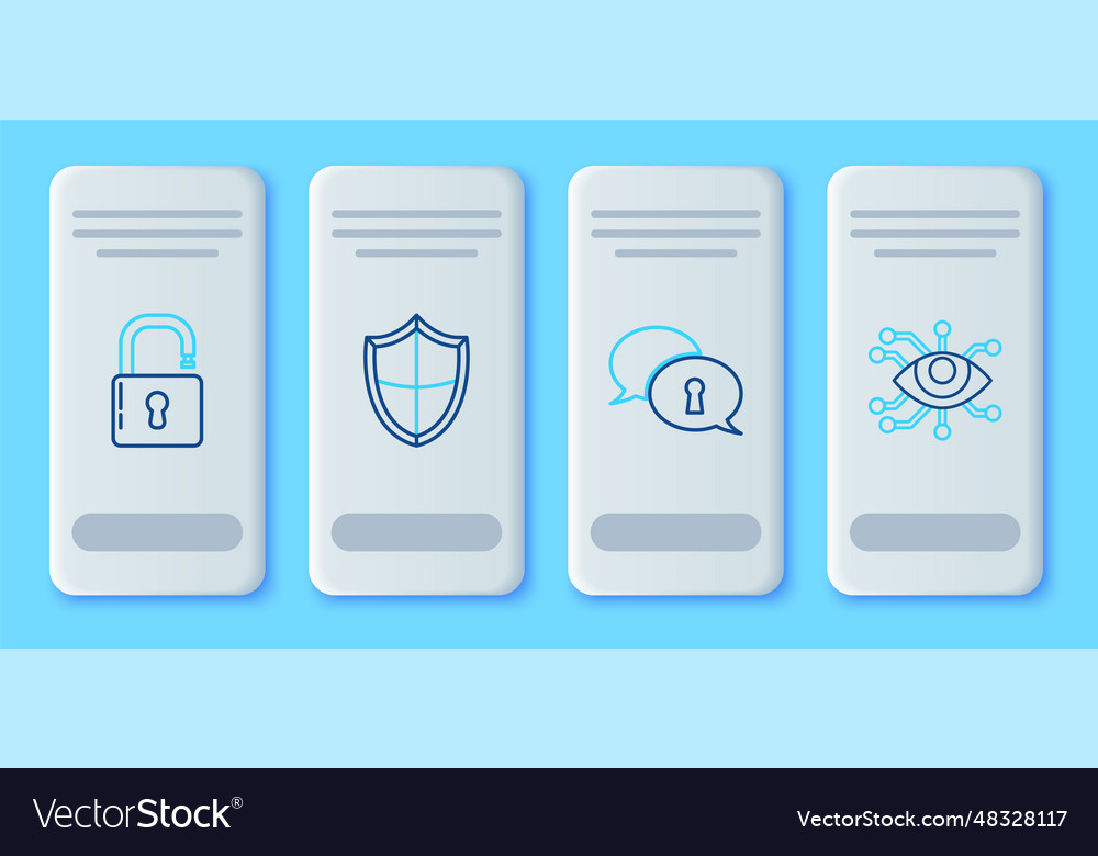 Set line shield protection of personal data open vector image Set line shield protection of personal data open