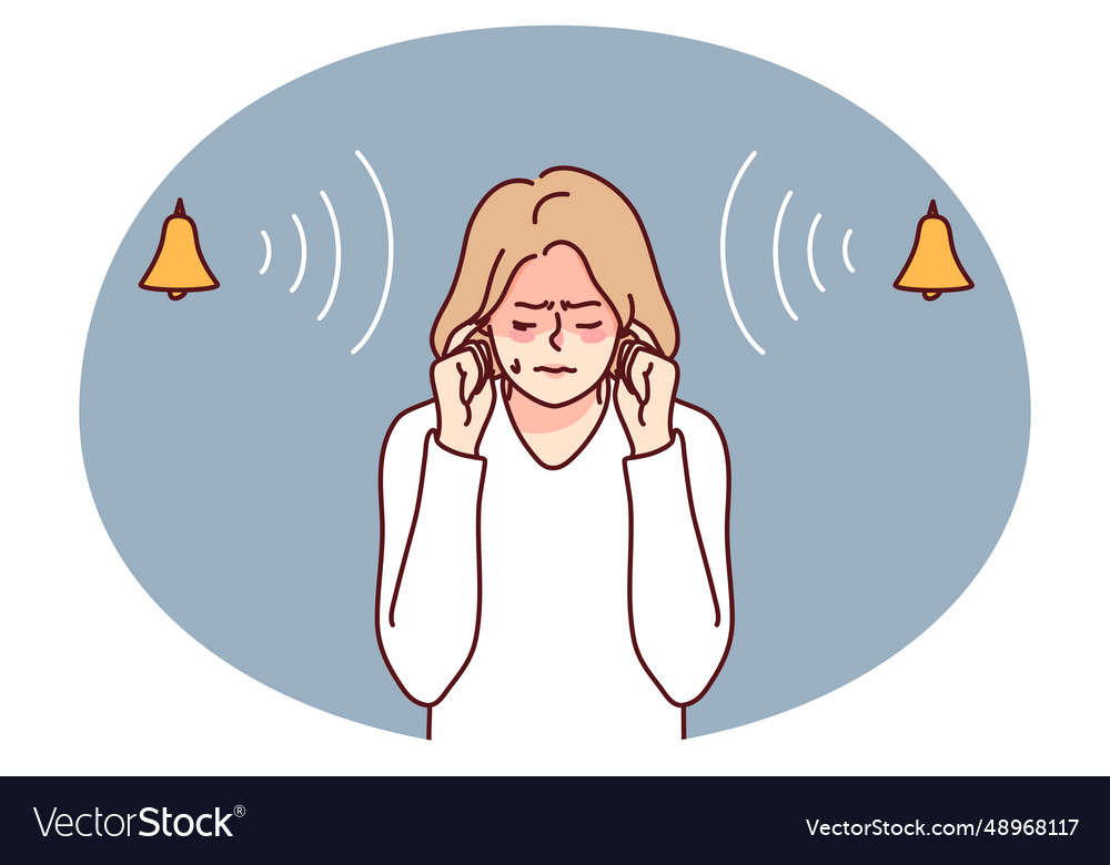 Stressed woman suffer from loud noise Royalty Free Vector