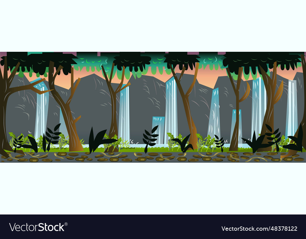 2d flat side scrolling waterfall game background vector image 2d flat side scrolling waterfall game background