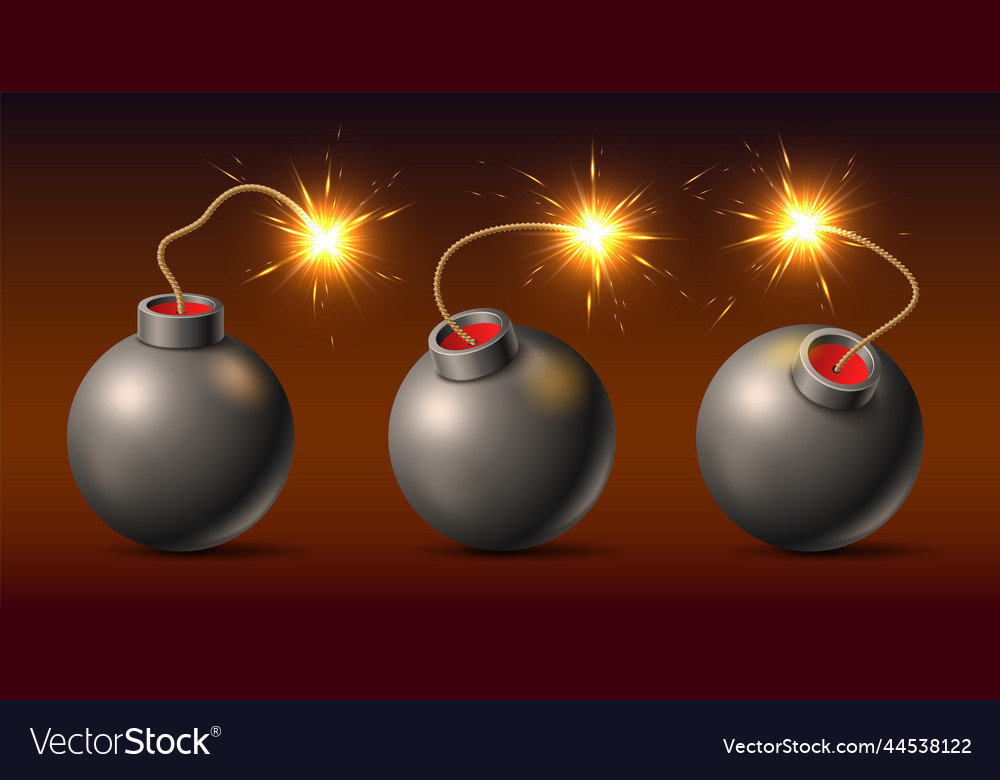 Bombs with burning fuse realistic retro round Vector Image