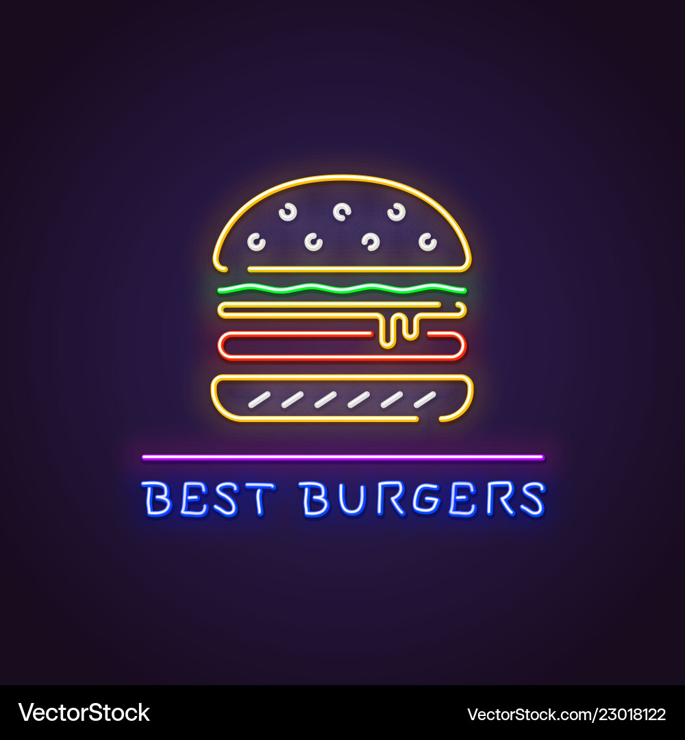 Burger Neon Banner Royalty Free Vector Image Vectorstock
