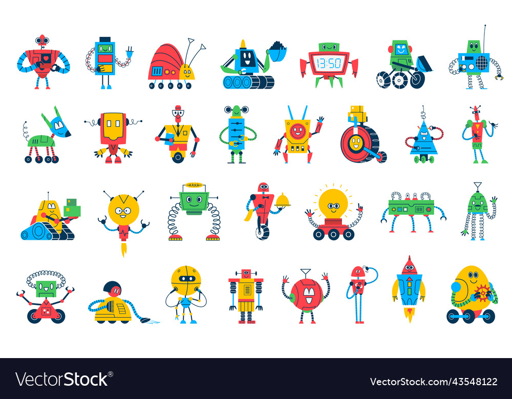 Cartoon robot toys characters of cute bots