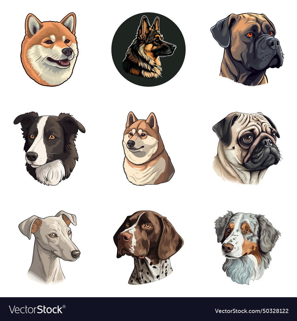 Dogs flat icon set isolated on white background Vector Image