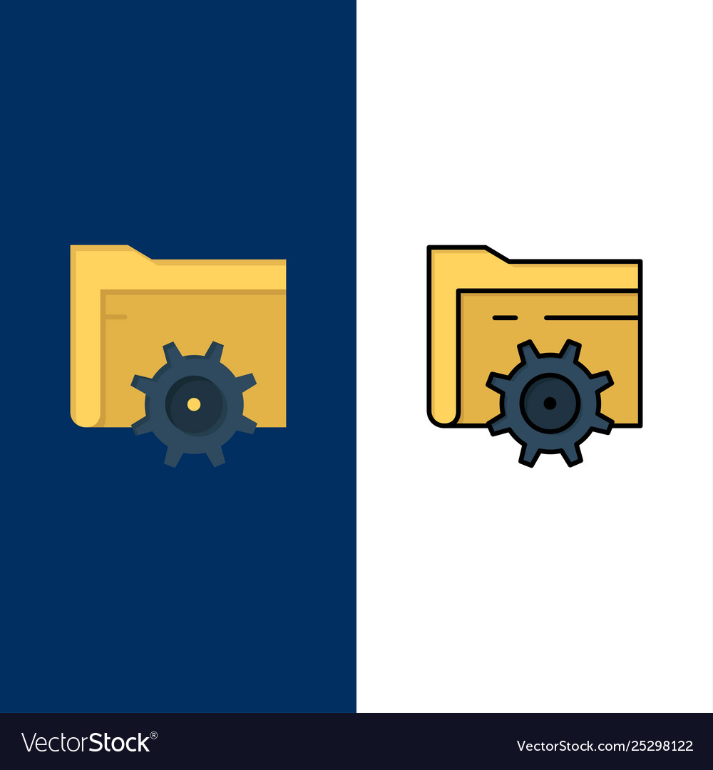 Folder setting gear computing icons flat and line