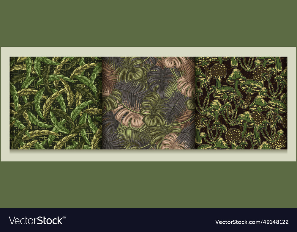 Green camouflage patterns with nature elements vector image Green camouflage patterns with nature elements