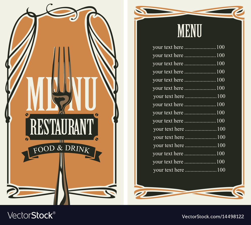 Menu for restaurant with price list and fork Vector Image