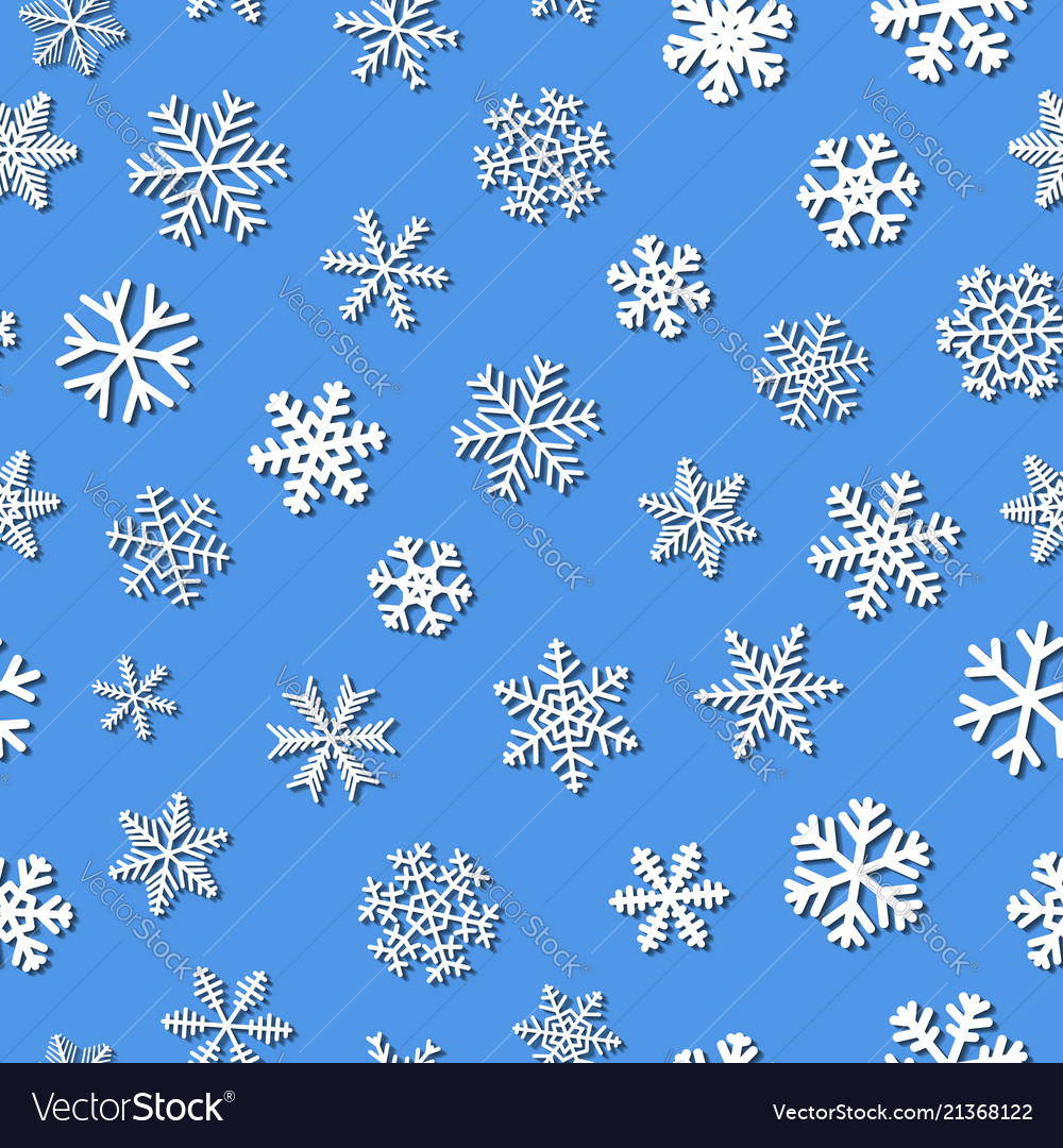 Seamless pattern of snowflakes with shadows