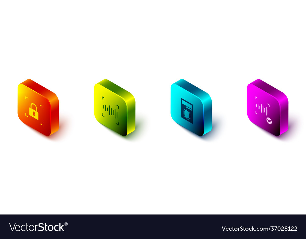 Set isometric fingerprint with lock voice vector image Set isometric fingerprint with lock voice