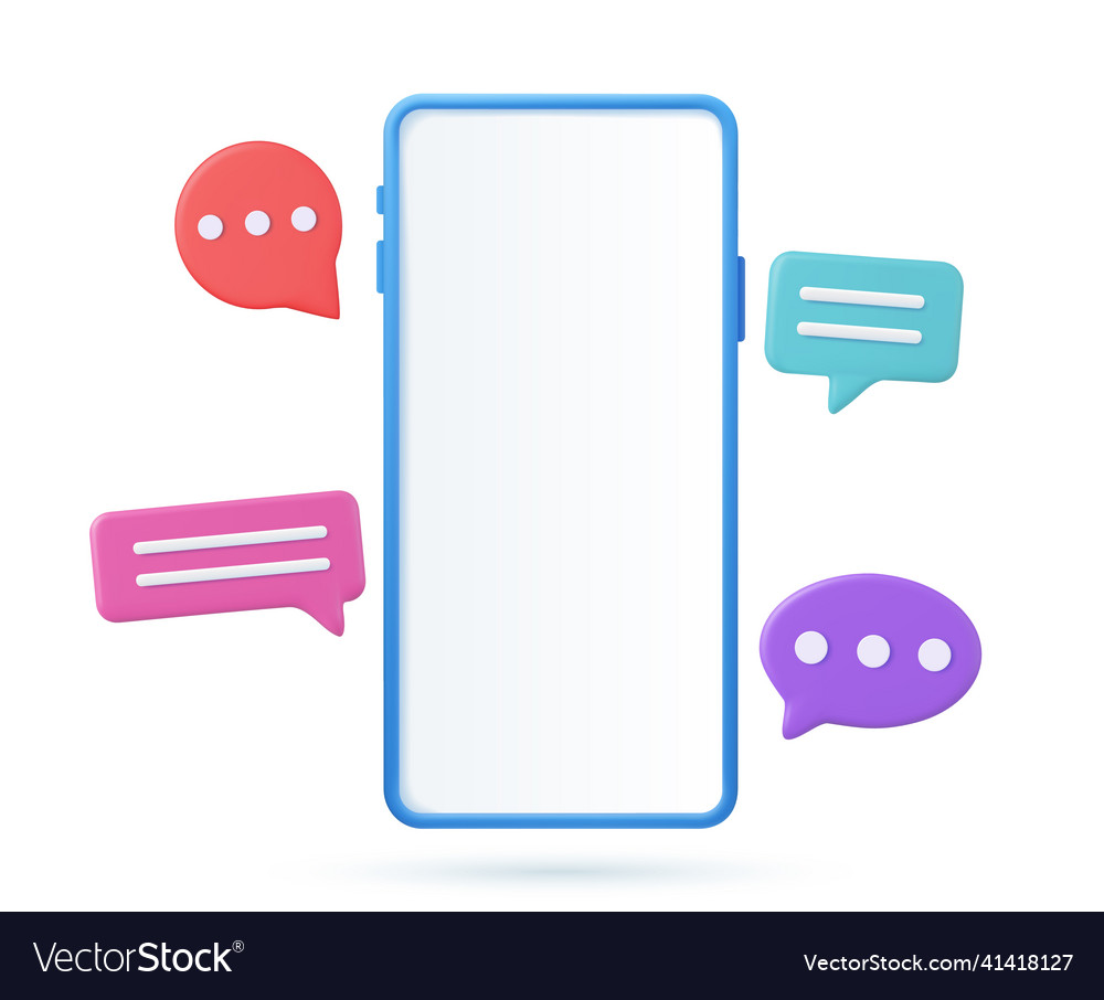 3d render smartphone with floating chat Vector Image 3d render smartphone with floating chat