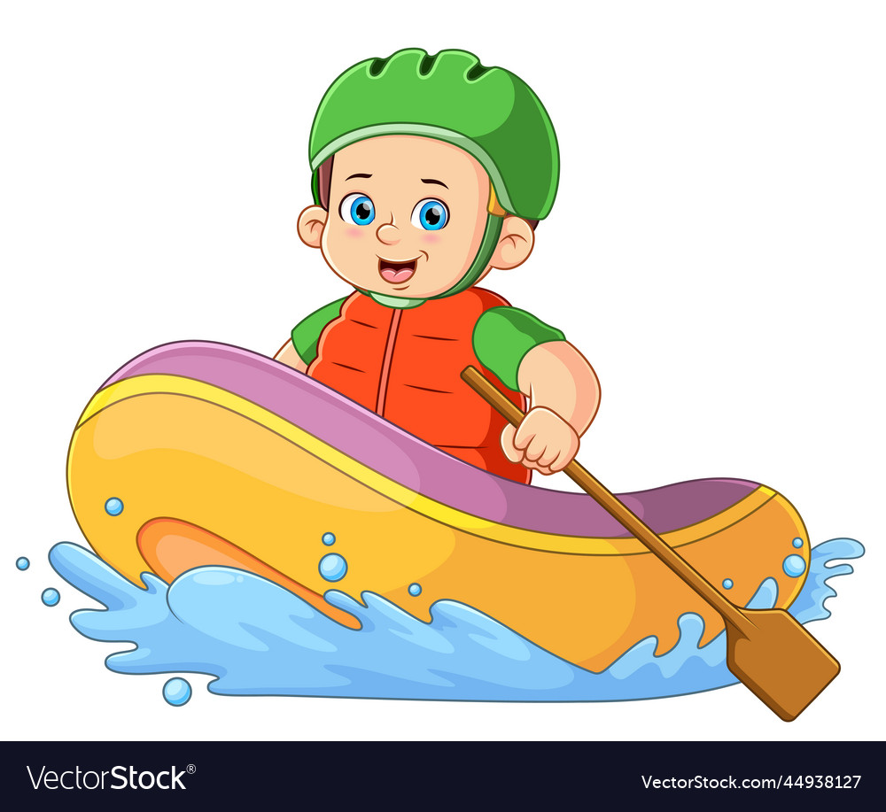 A boy rafting adventure using safety helmet Vector Image