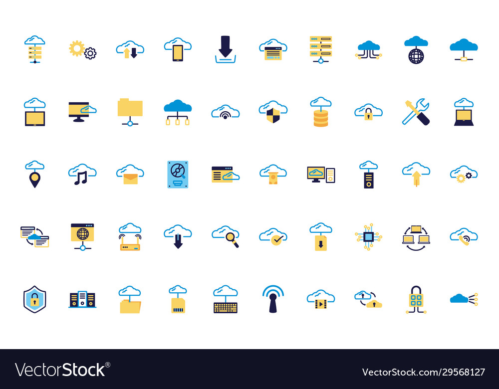 Bundle cloud computing lineal colors style vector image Bundle cloud computing lineal colors style