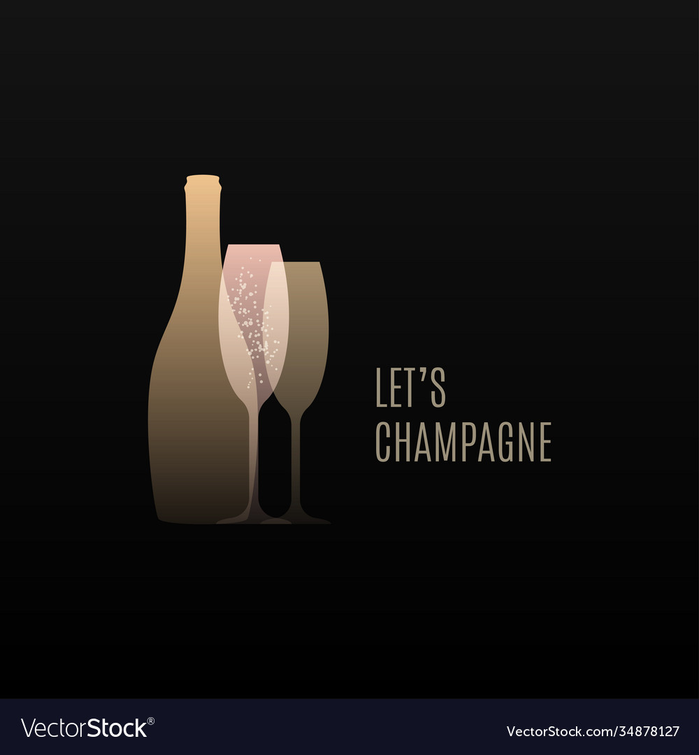 Champagne logo with bottle and glass Royalty Free Vector