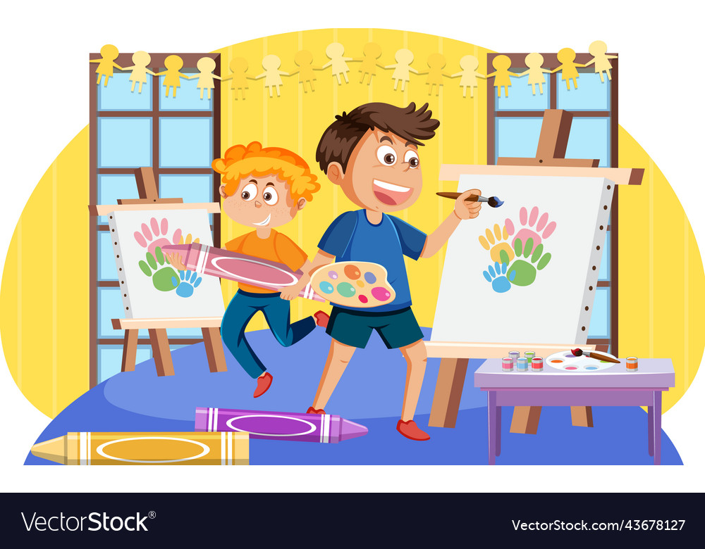 Children Painting On Canvas Royalty Free Vector Image