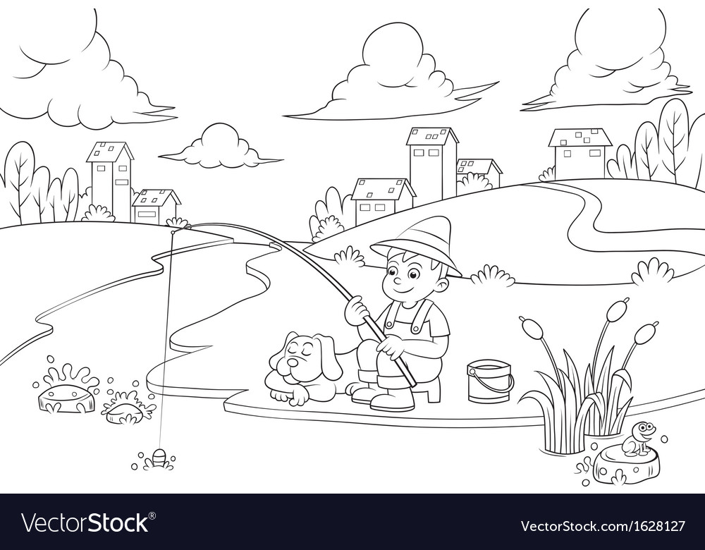 Fishingboy line v Royalty Free Vector Image - VectorStock