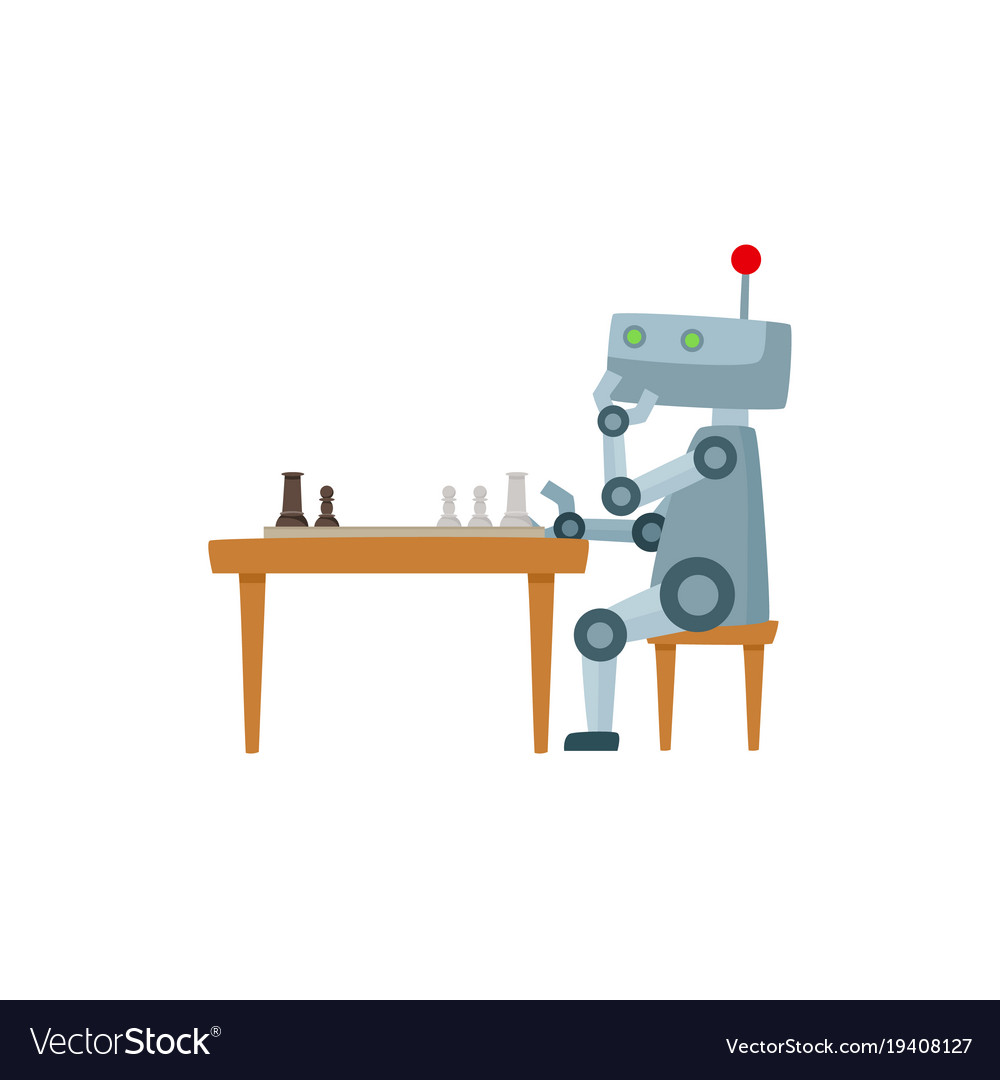 White human-shaped robot playing a game of chess Vector Image