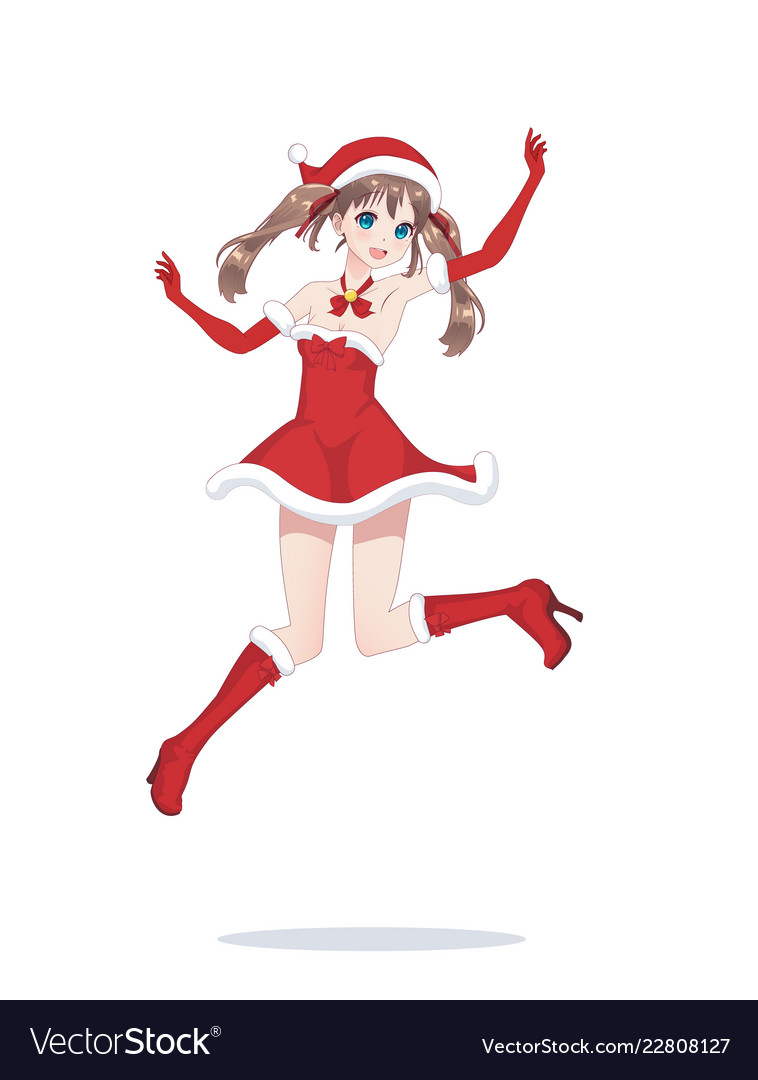 Anime manga girl dressed in santa claus costume Vector Image