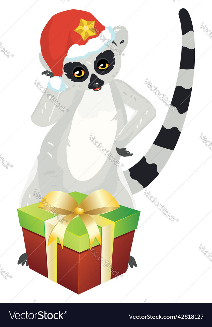 Lemur in christmas hat