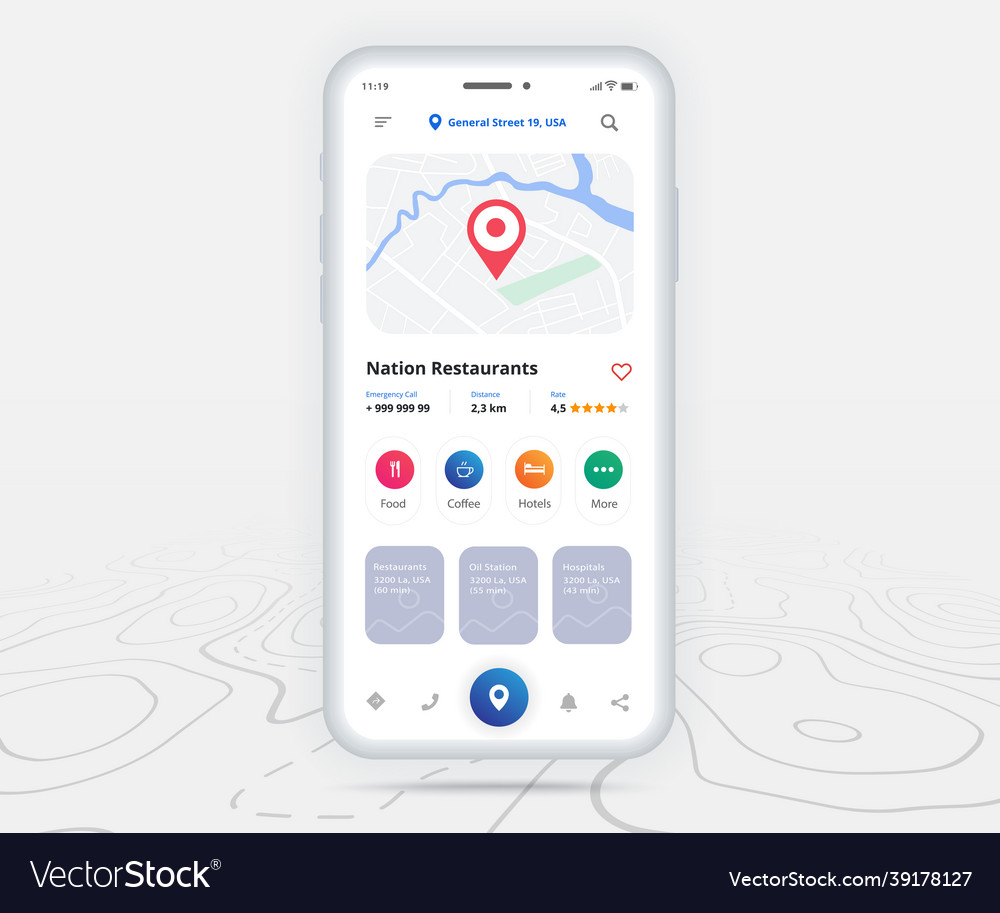 Mobile map gps smartphone map application ux ui Vector Image