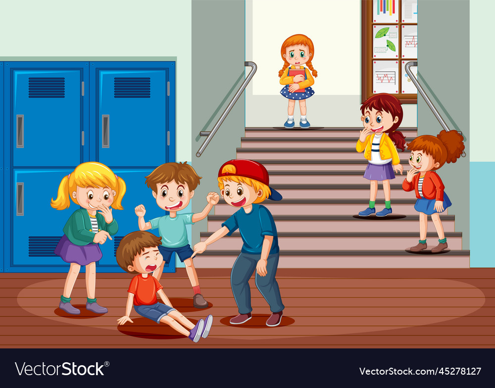 School bullying with student cartoon characters Vector Image