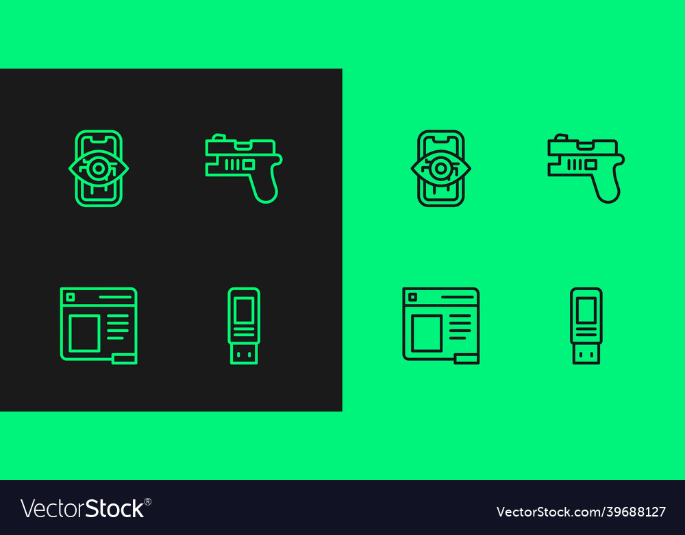 Set line usb flash drive browser window computer vector image Set line usb flash drive browser window computer