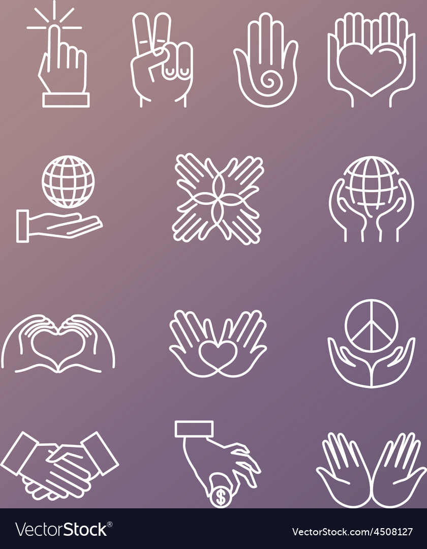 Set of linear hand icons and gestures