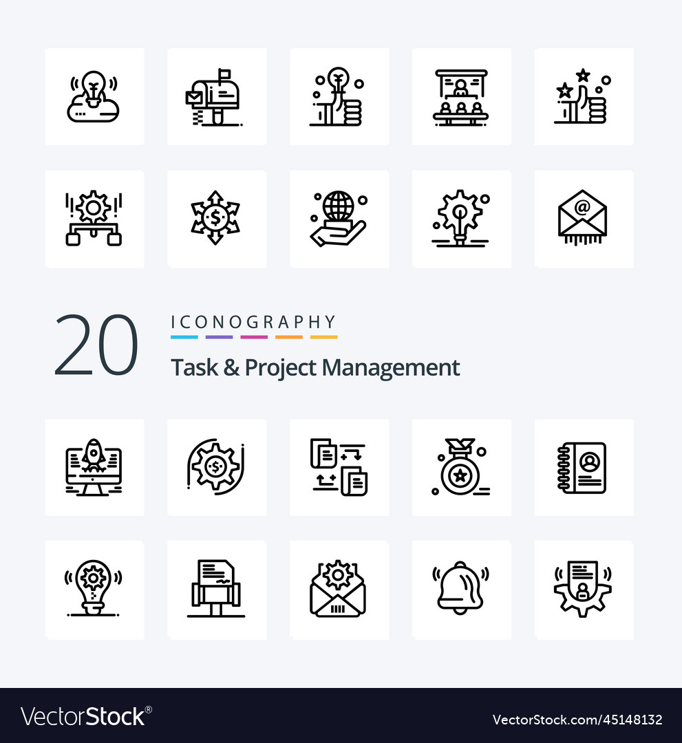 20 task and project management line icon pack