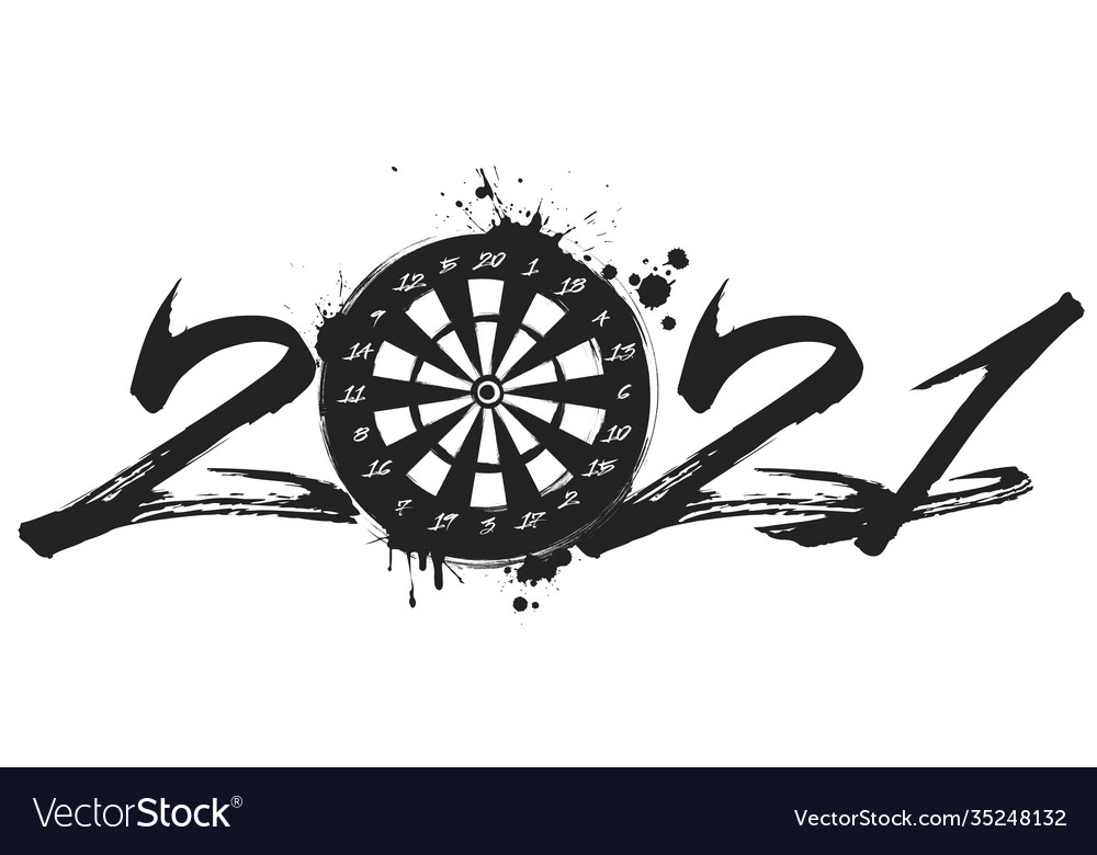 Abstract numbers 2021 and a dartboard from blots