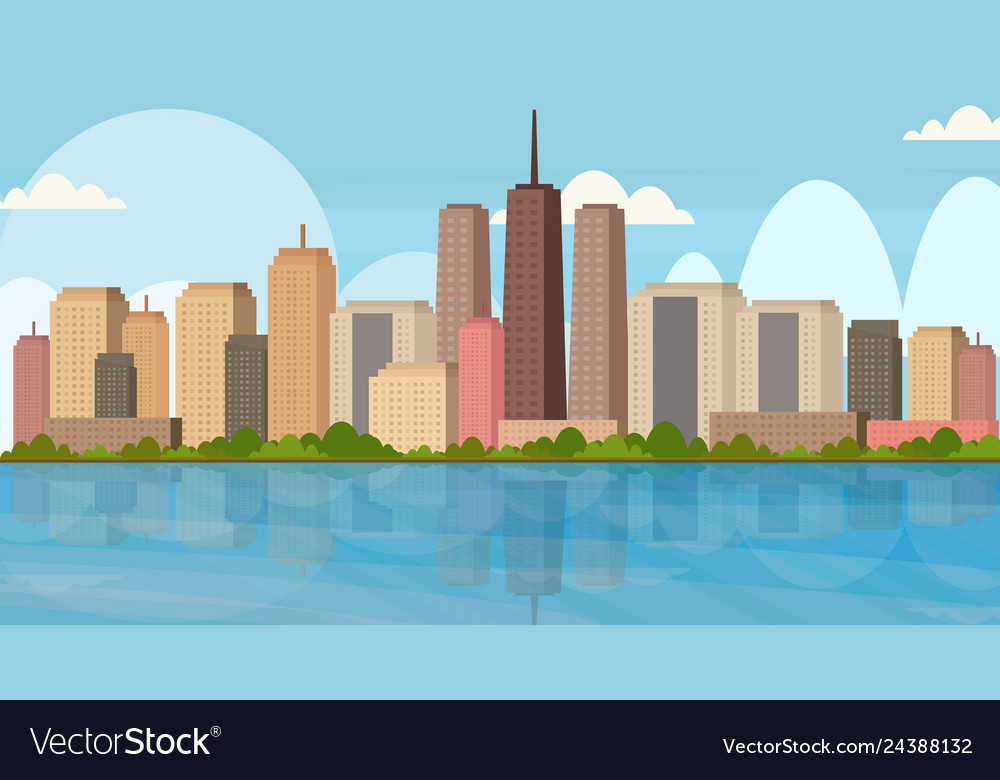 Beautiful river city panorama high skyscrapers Vector Image