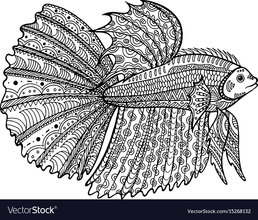 Betta fish hand drawn coloring page Royalty Free Vector