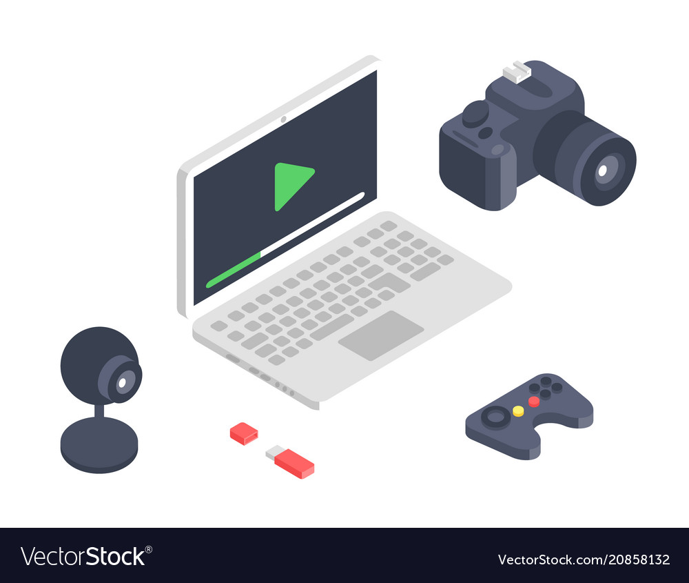 Isometric gadget computer devices icons vector image Isometric gadget computer devices icons