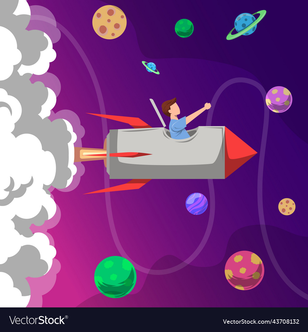 Man on rocket gradient flat traveling