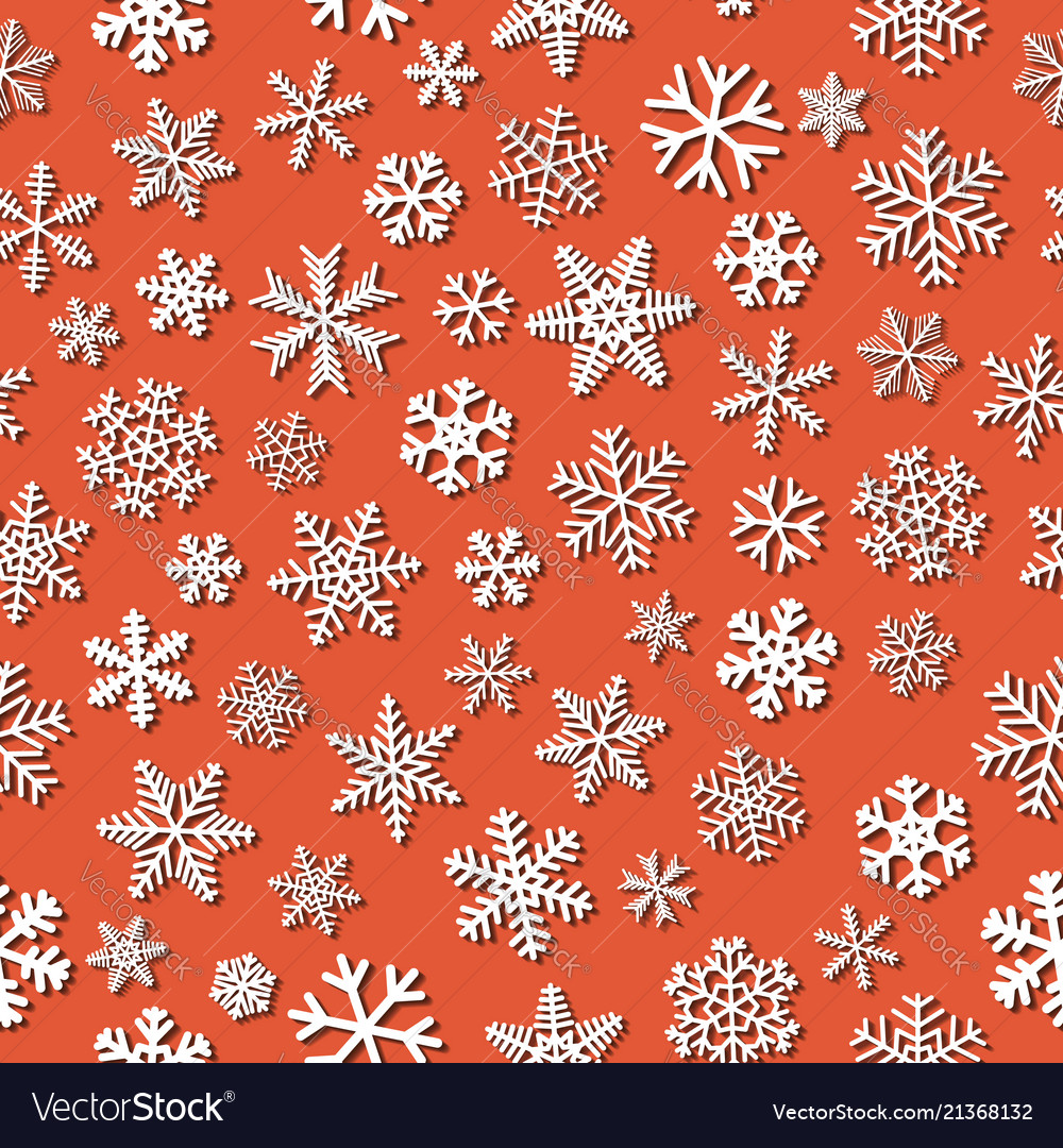 Seamless pattern of snowflakes with shadows