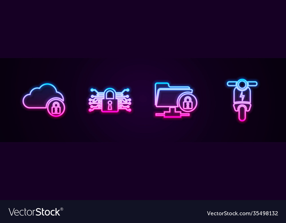 Set line cloud computing lock cyber security ftp vector image Set line cloud computing lock cyber security ftp
