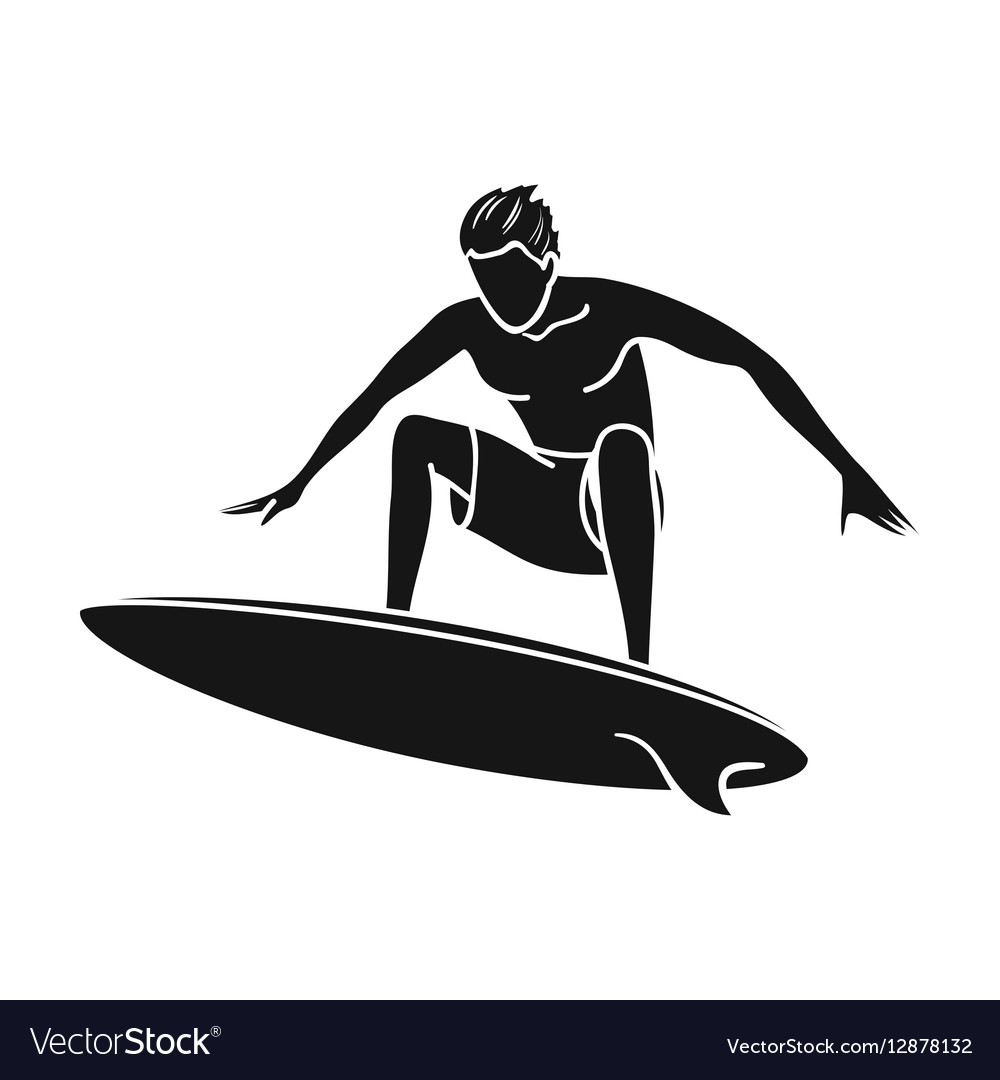 Surfer in action icon black style isolated