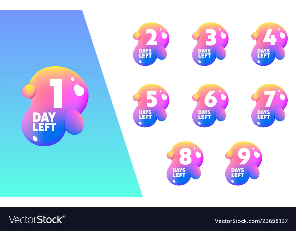 1 day left count fluid splash shape badge set