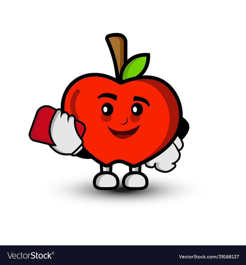 Apple cartoon character with mobile phone Vector Image