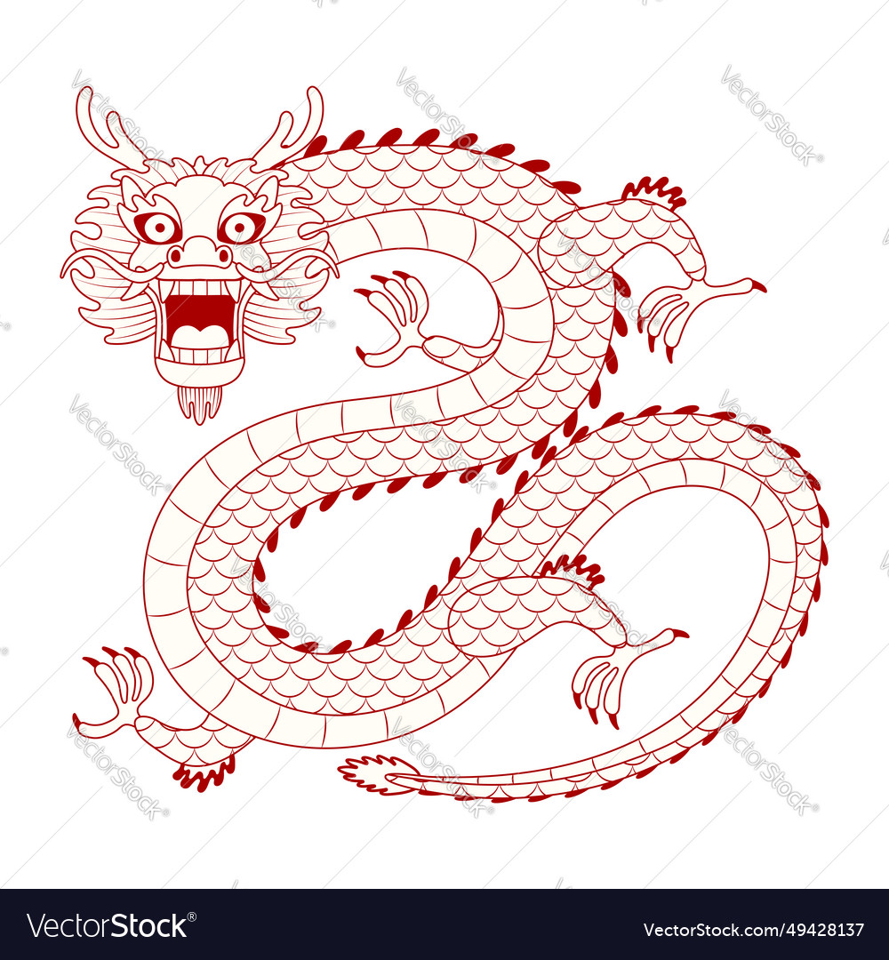 Asian zodiac sign chinese dragon character line vector image Asian zodiac sign chinese dragon character line