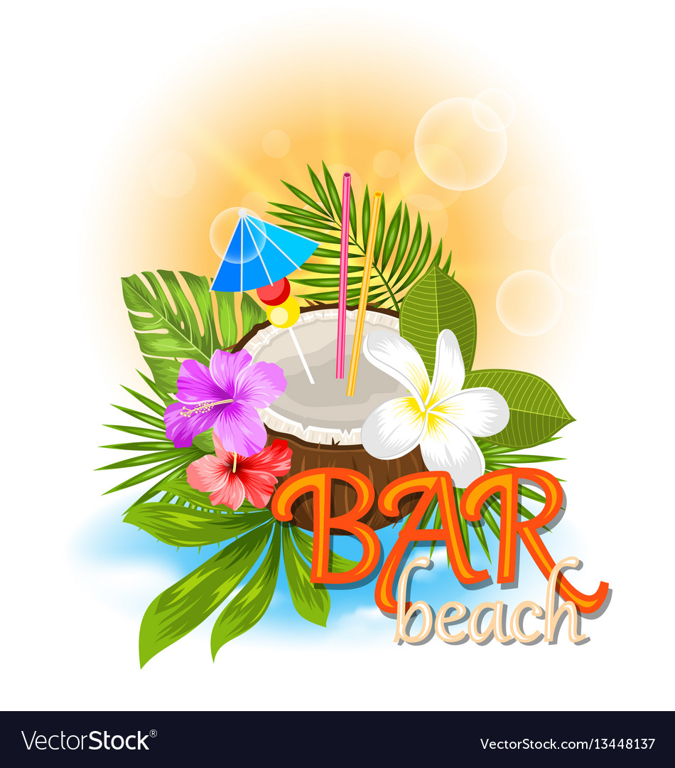 Beach bar background with coconut cocktail Vector Image