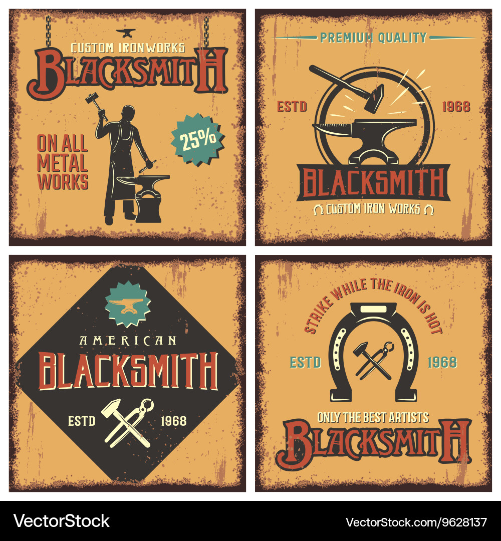 Blacksmith Retro Icon Set Royalty Free Vector Image