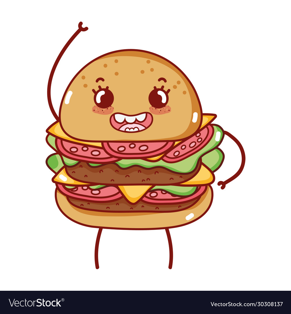 Burger fast food cute kawaii cartoon isolated icon