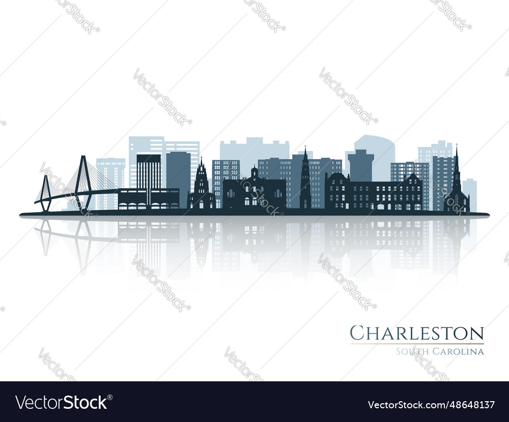 Charleston skyline silhouette with reflection Vector Image