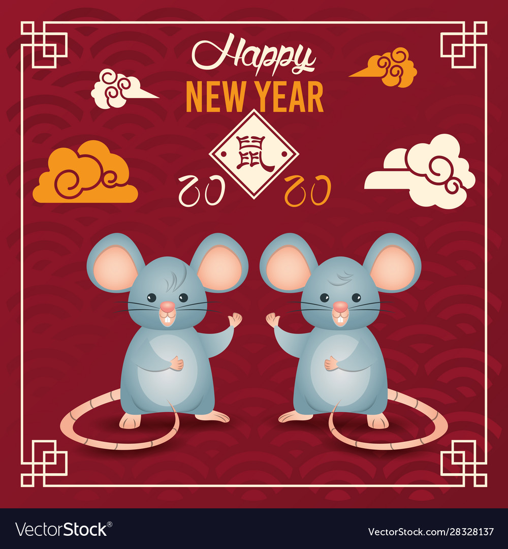 Chinese new year rat poster with cute rats