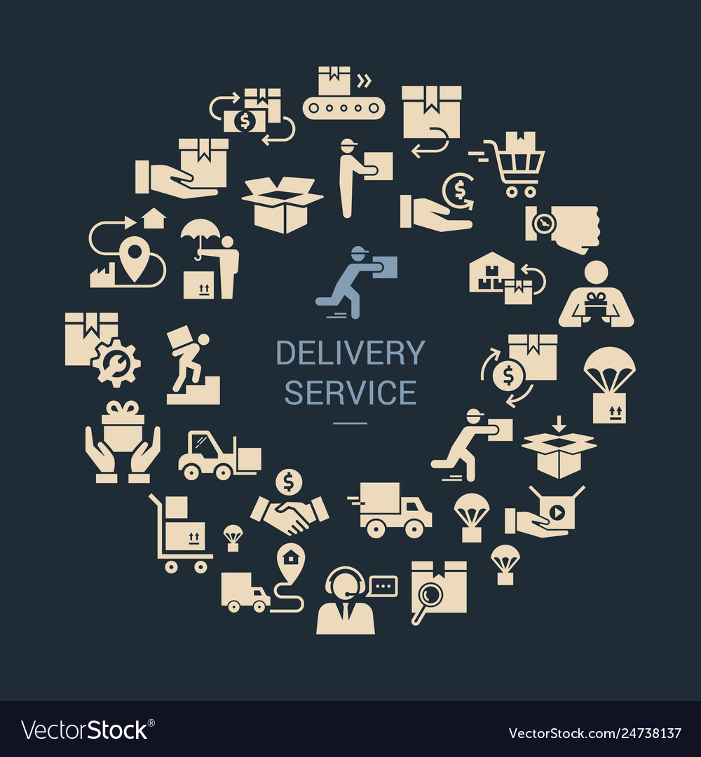Circular template delivery logistic set in flat vector image Circular template delivery logistic set in flat