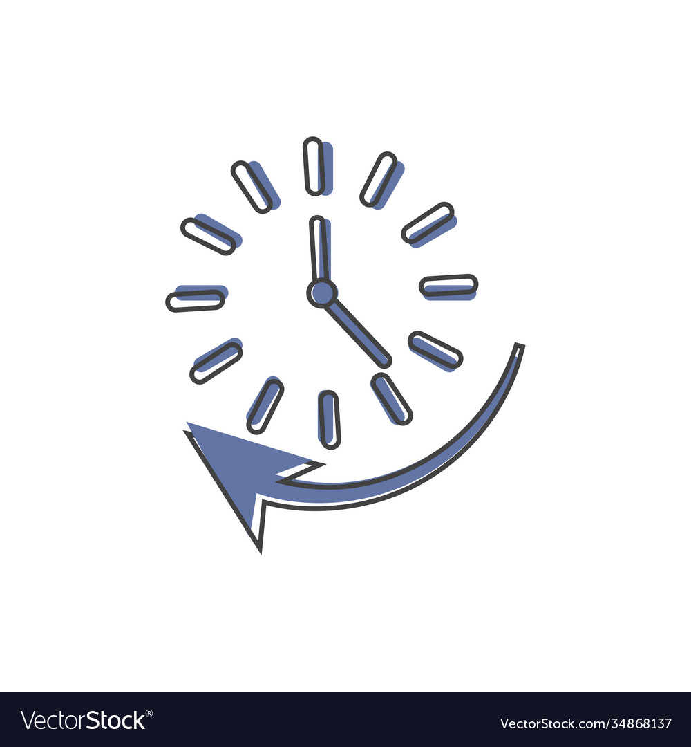 Clock and arrow icon indicating clockwise vector image Clock and arrow icon indicating clockwise